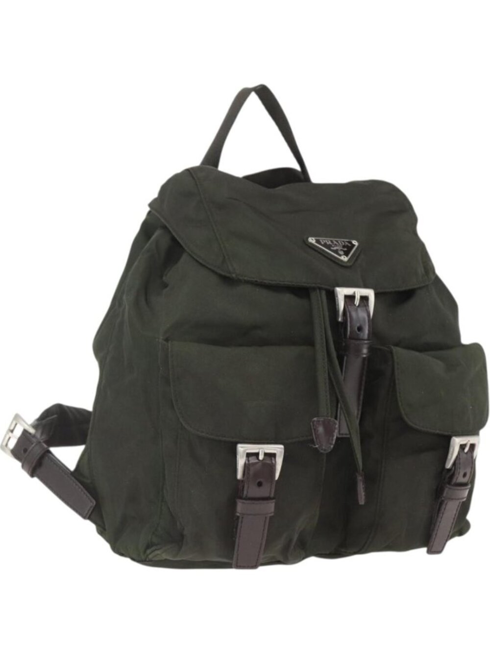 PRADA Backpack Nylon Khaki Silver